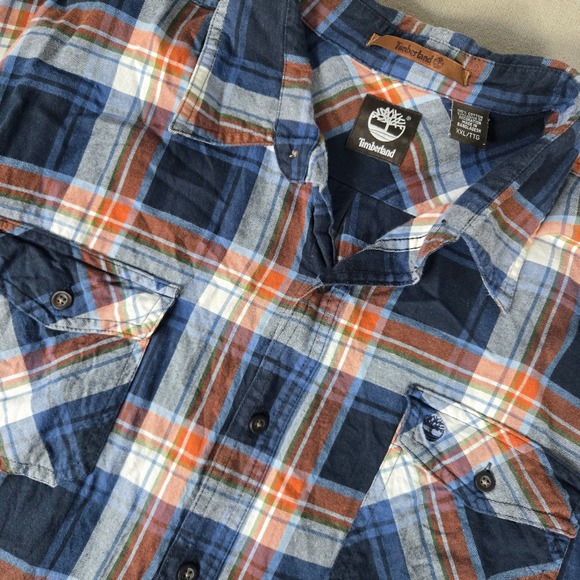 Timberland Other - Timberland Mens XXL‎ Flannel Plaid Long Sleeve Shirt Blue Orange Casual Pocket